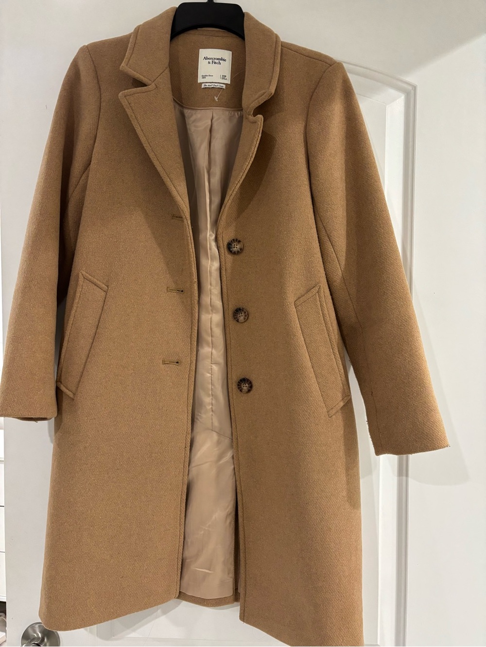 Abercrombie & Fitch Camel Wool-Blend Single-Breasted Coat
